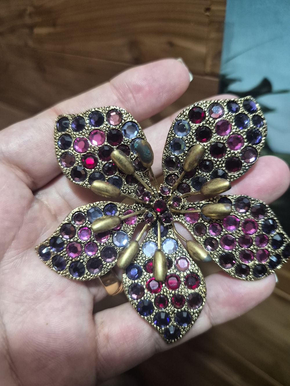 Chico's Gold-Tone Floral Pendant with Pink and Purple Stones